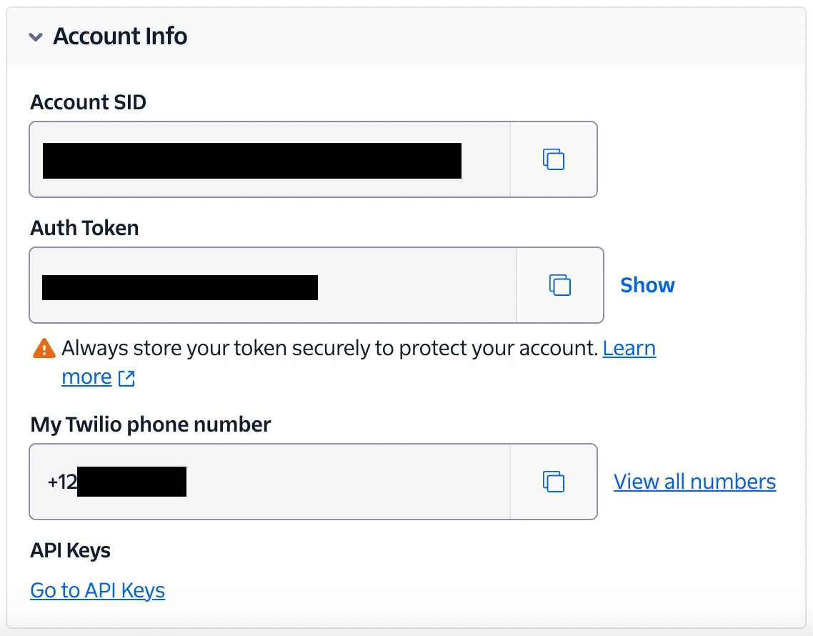 Twilio account credentials