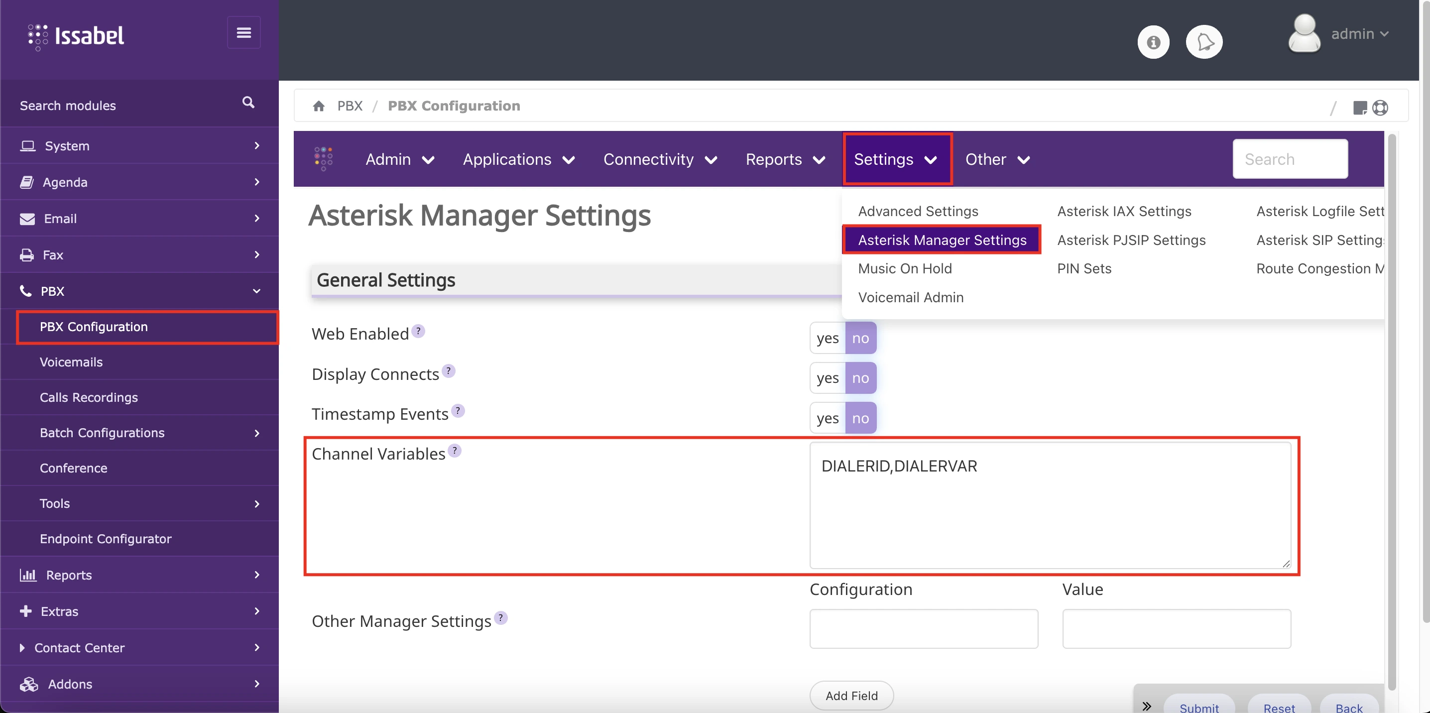 Add Dialer values to Asterisk configuration