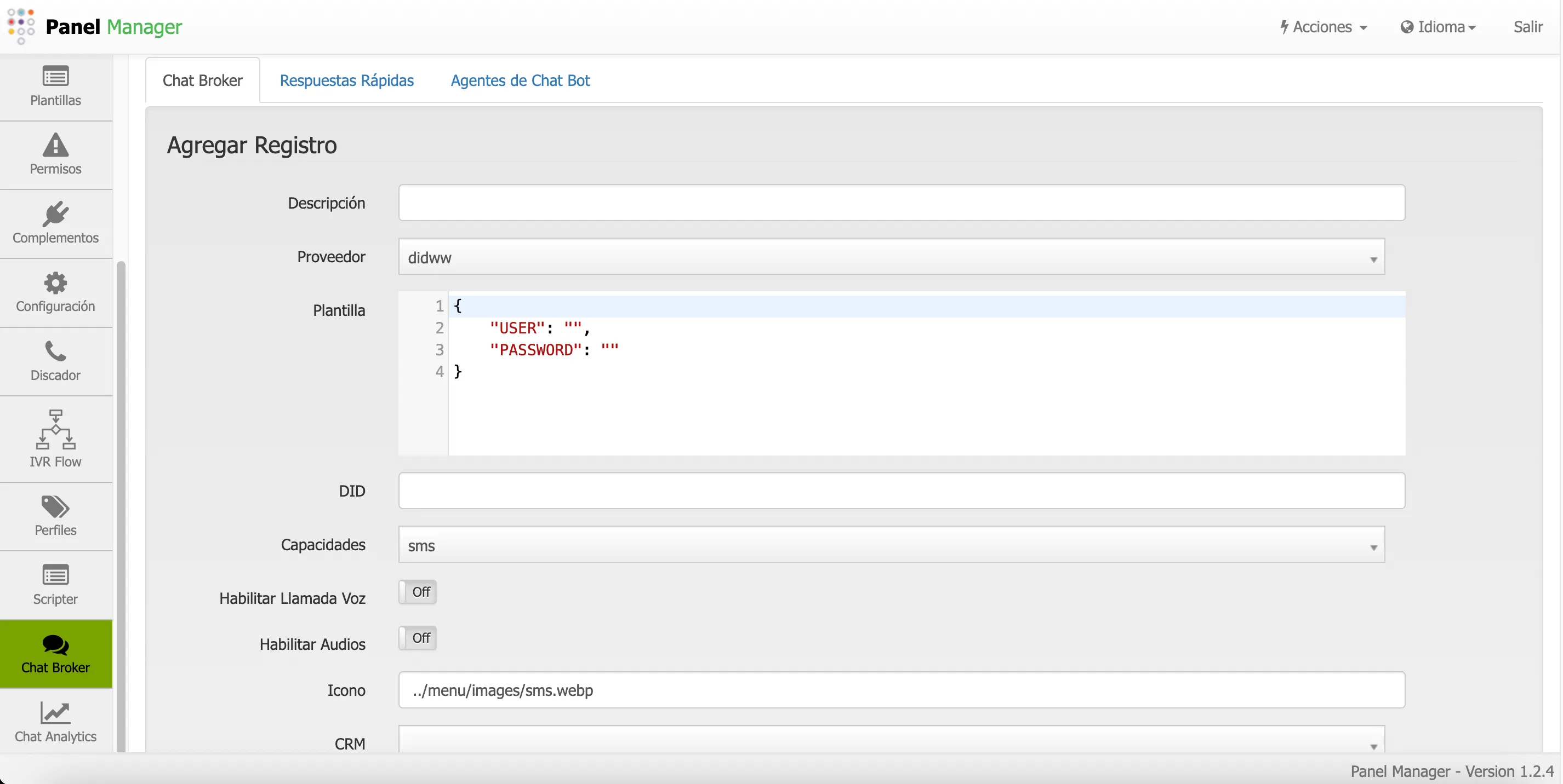 Formulario de agregar registro de Chat Broker 1