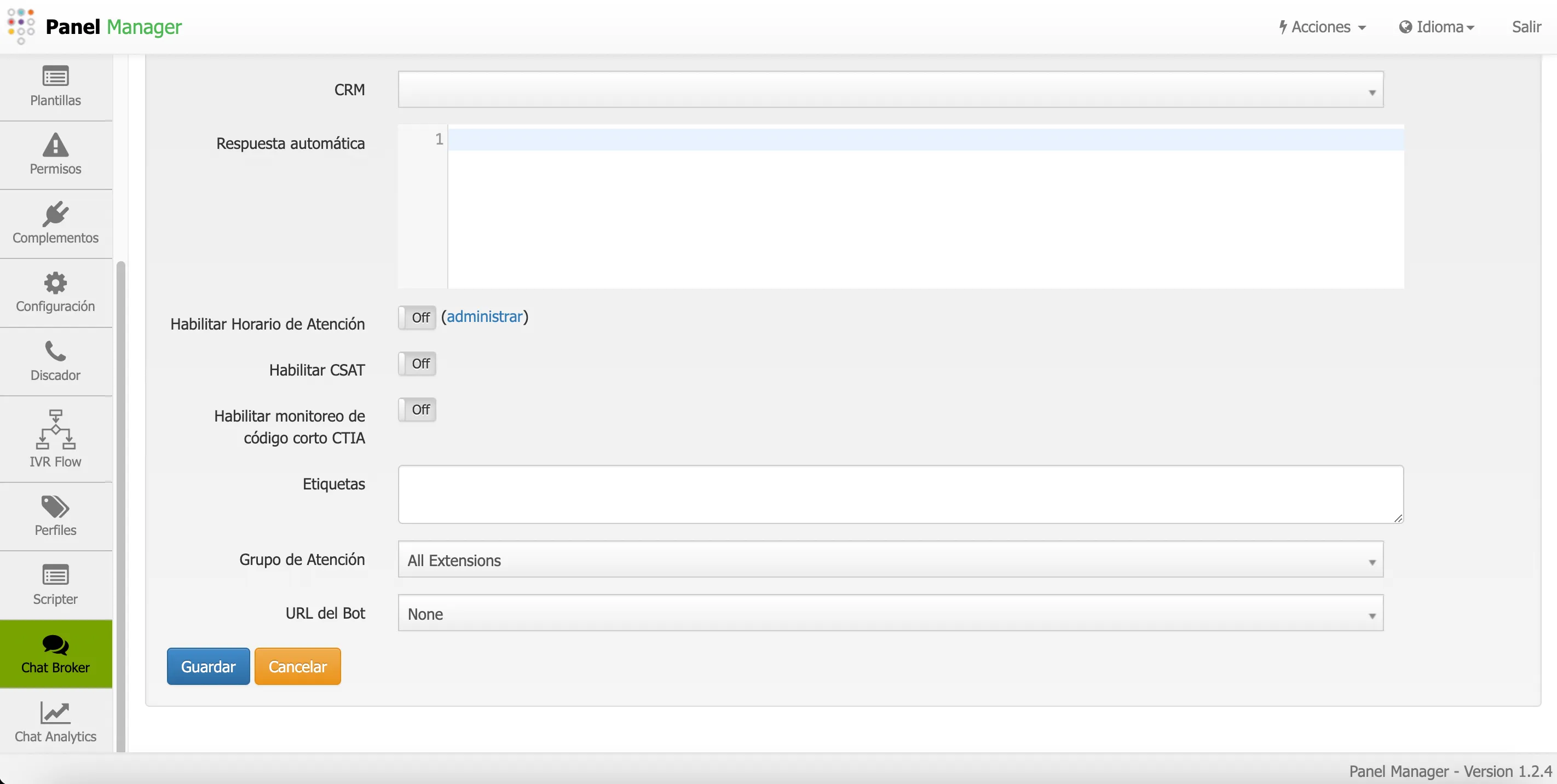 Formulario de agregar registro de Chat Broker 2