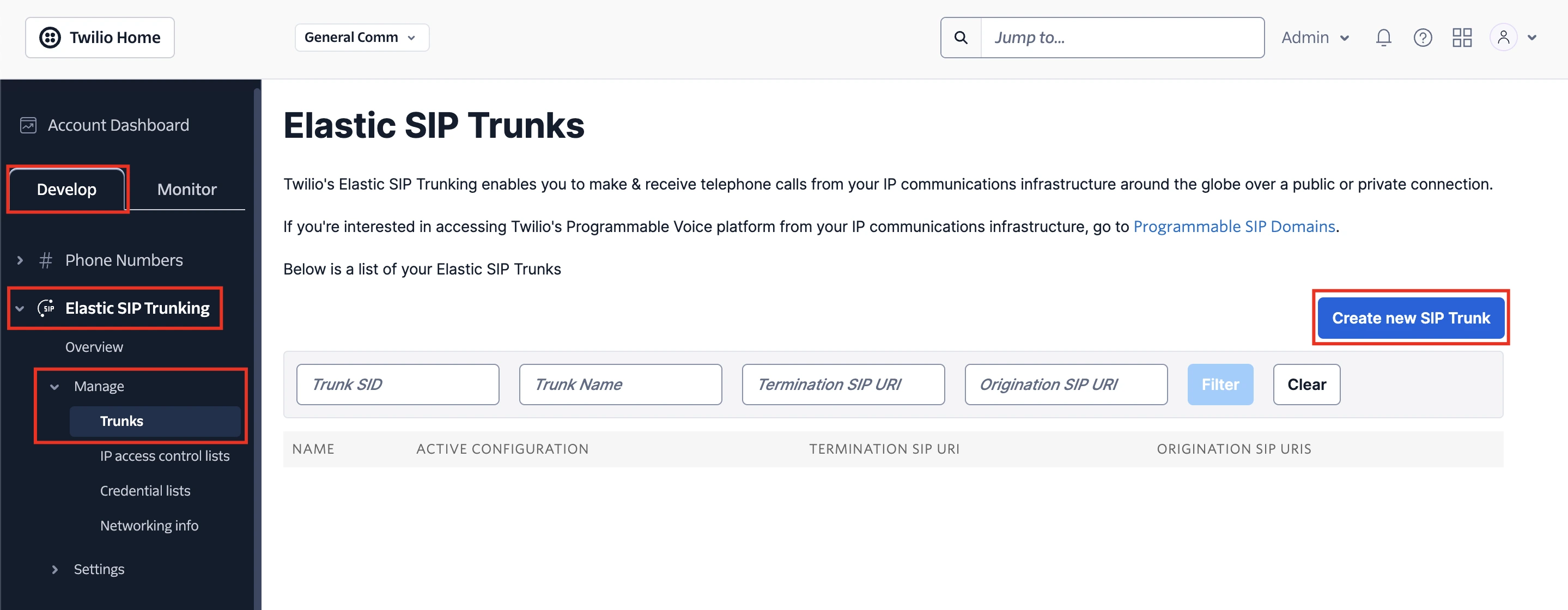 Access Trunks in Twilio