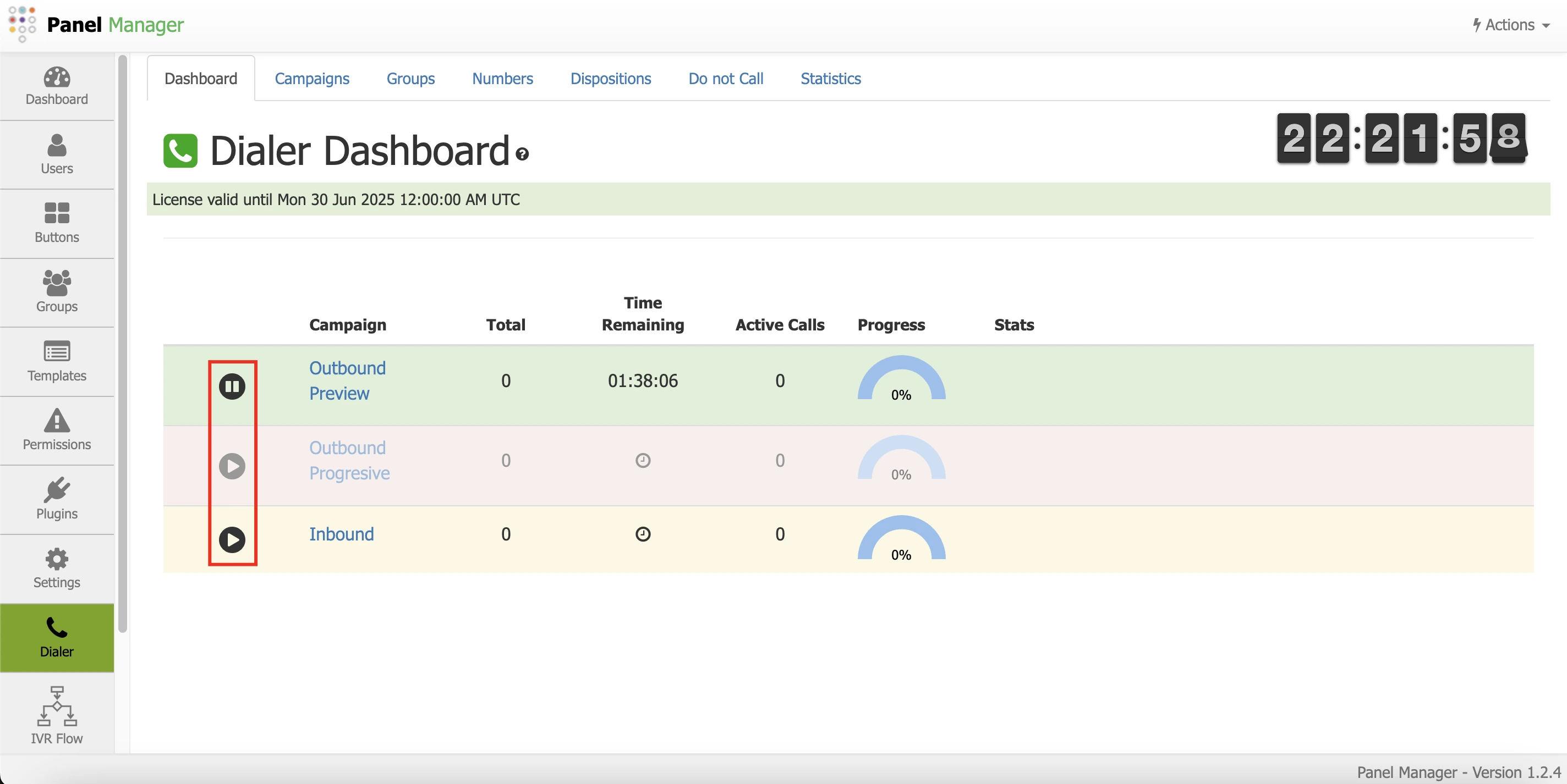 Enable and Disable Campaigns in the Dialer Dashboard