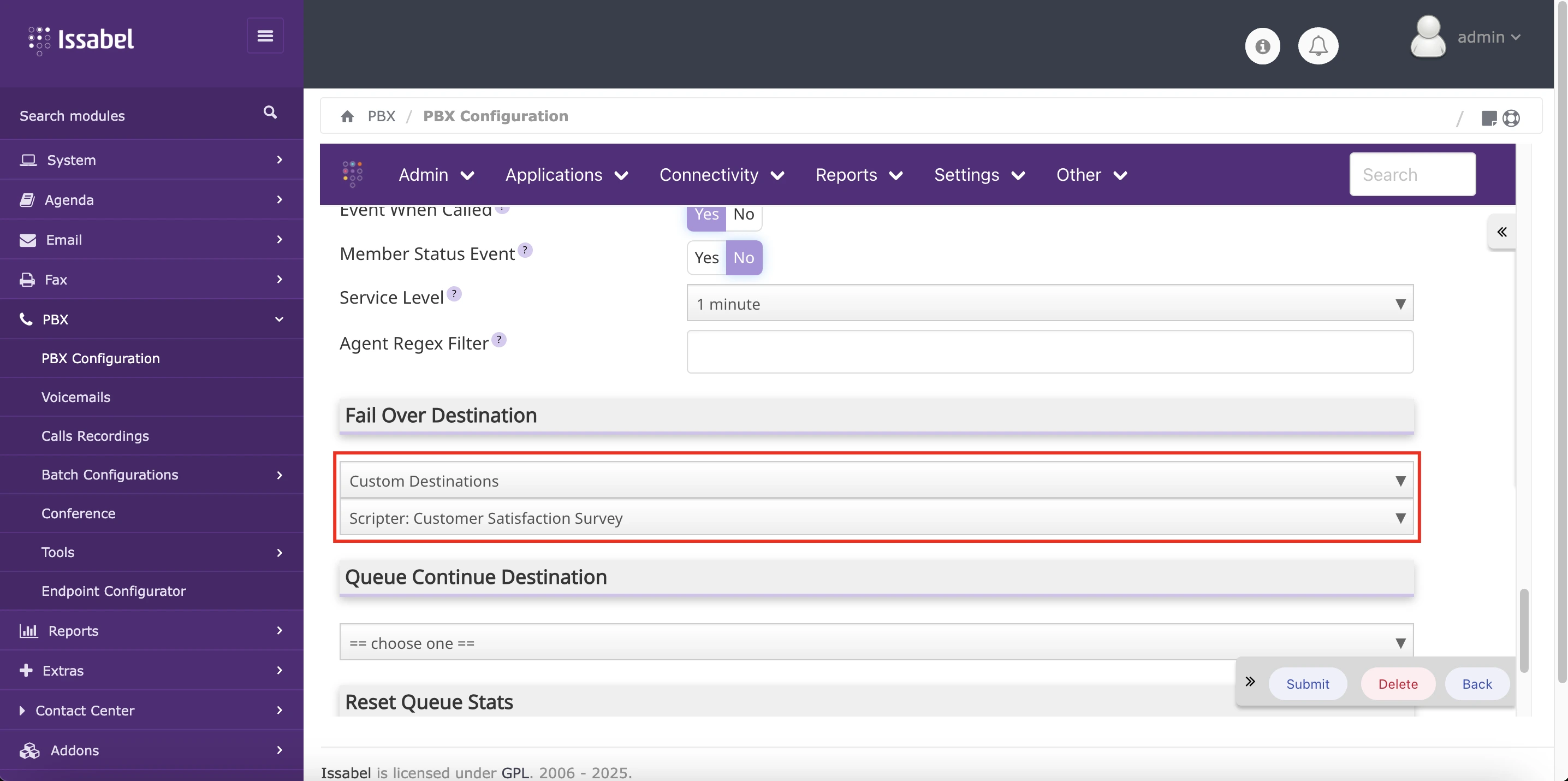Failover destination to script