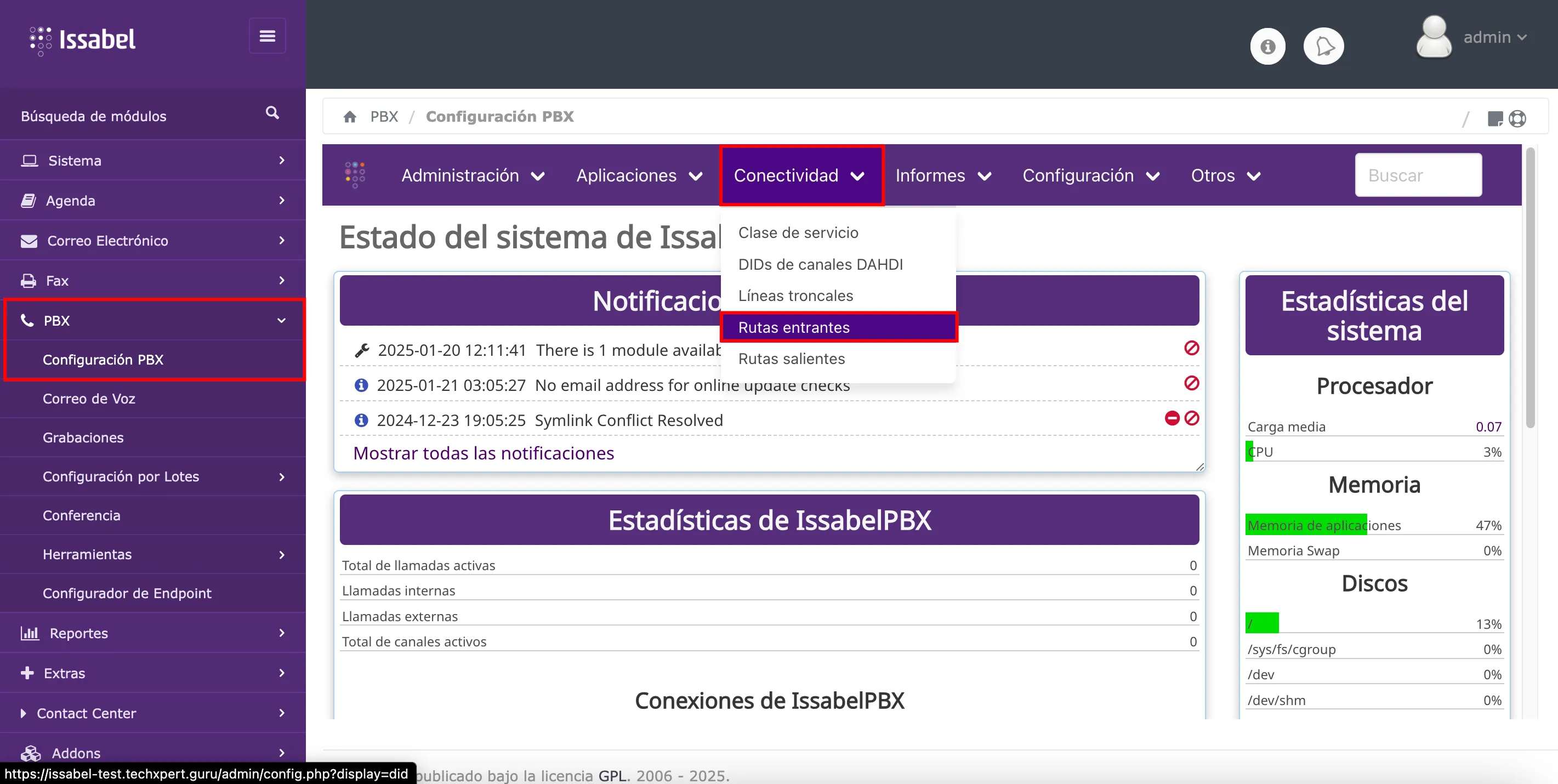 Acceso a rutas entrantes