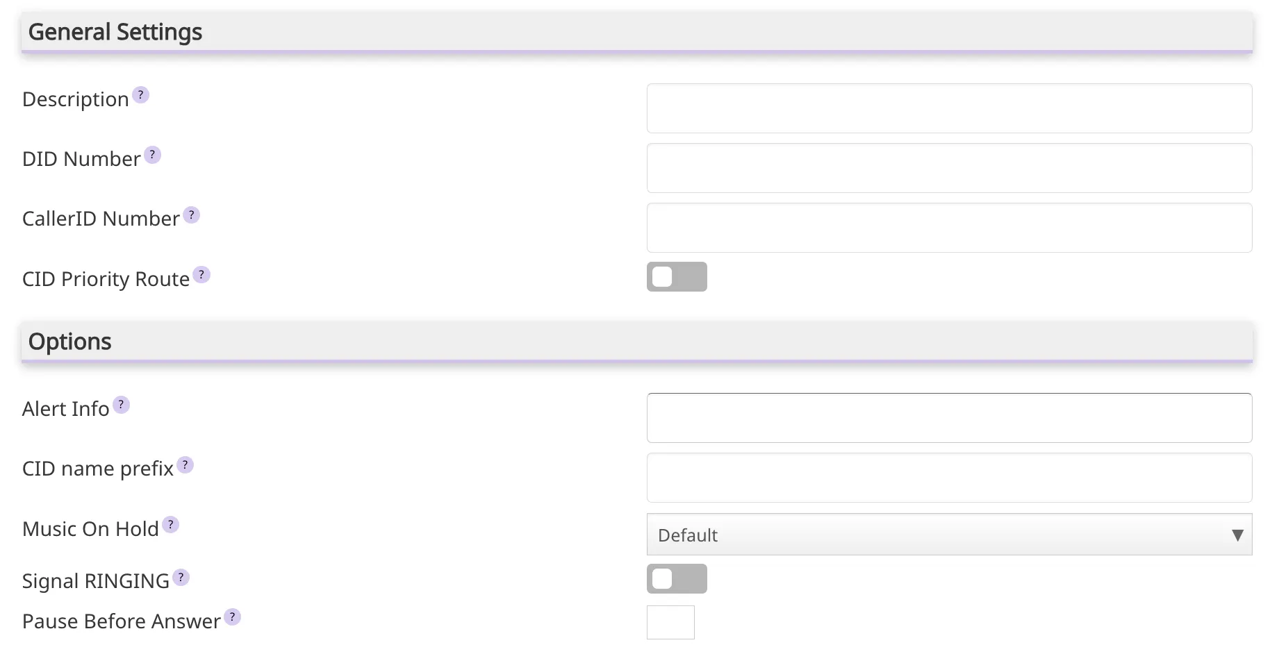 Inbound routes parameters 1
