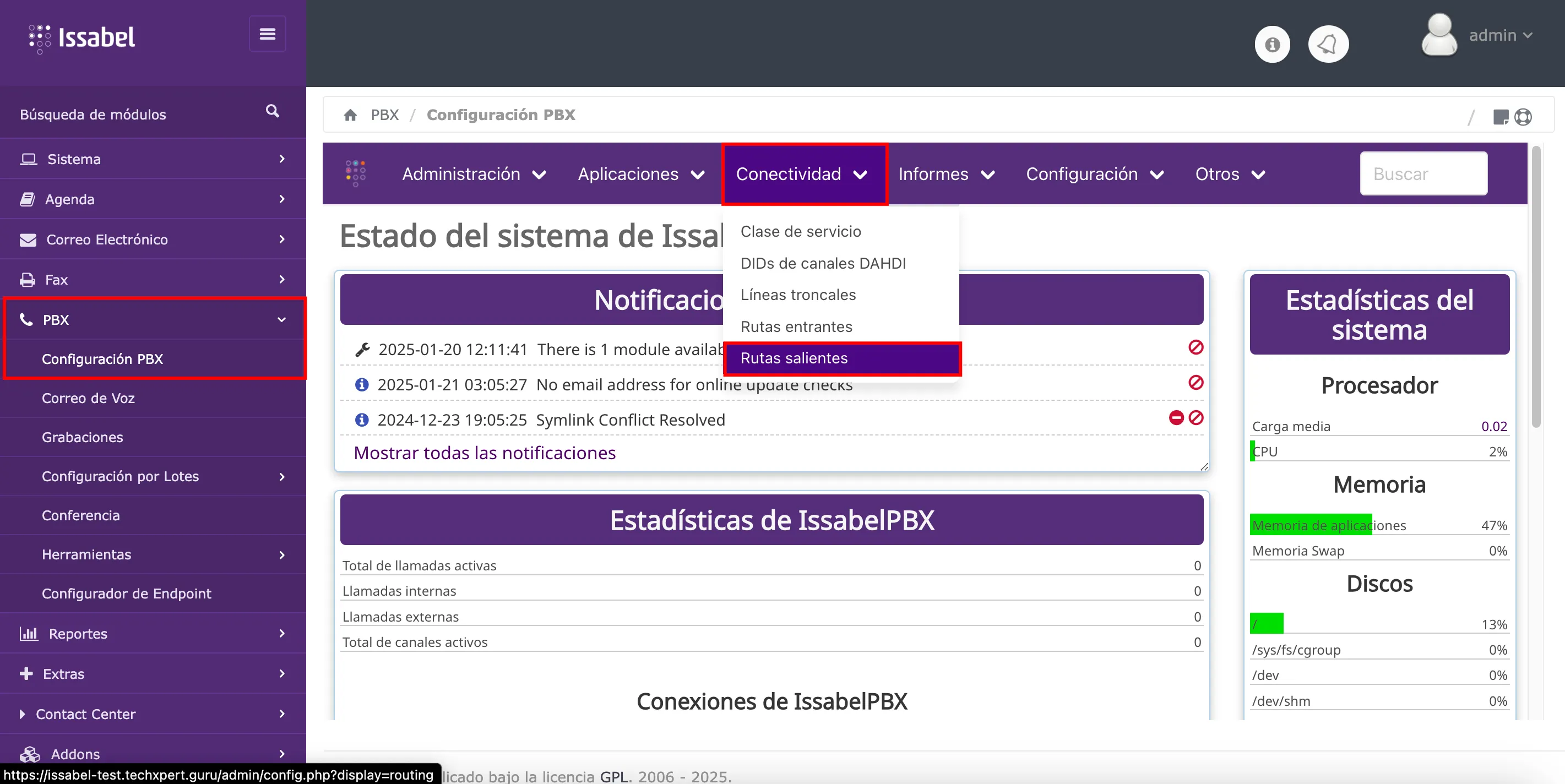 Acceso a rutas salientes