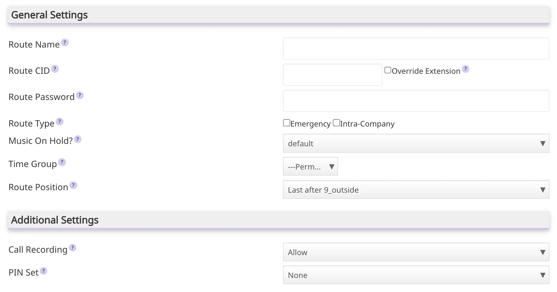 Outbound routes parameters 1
