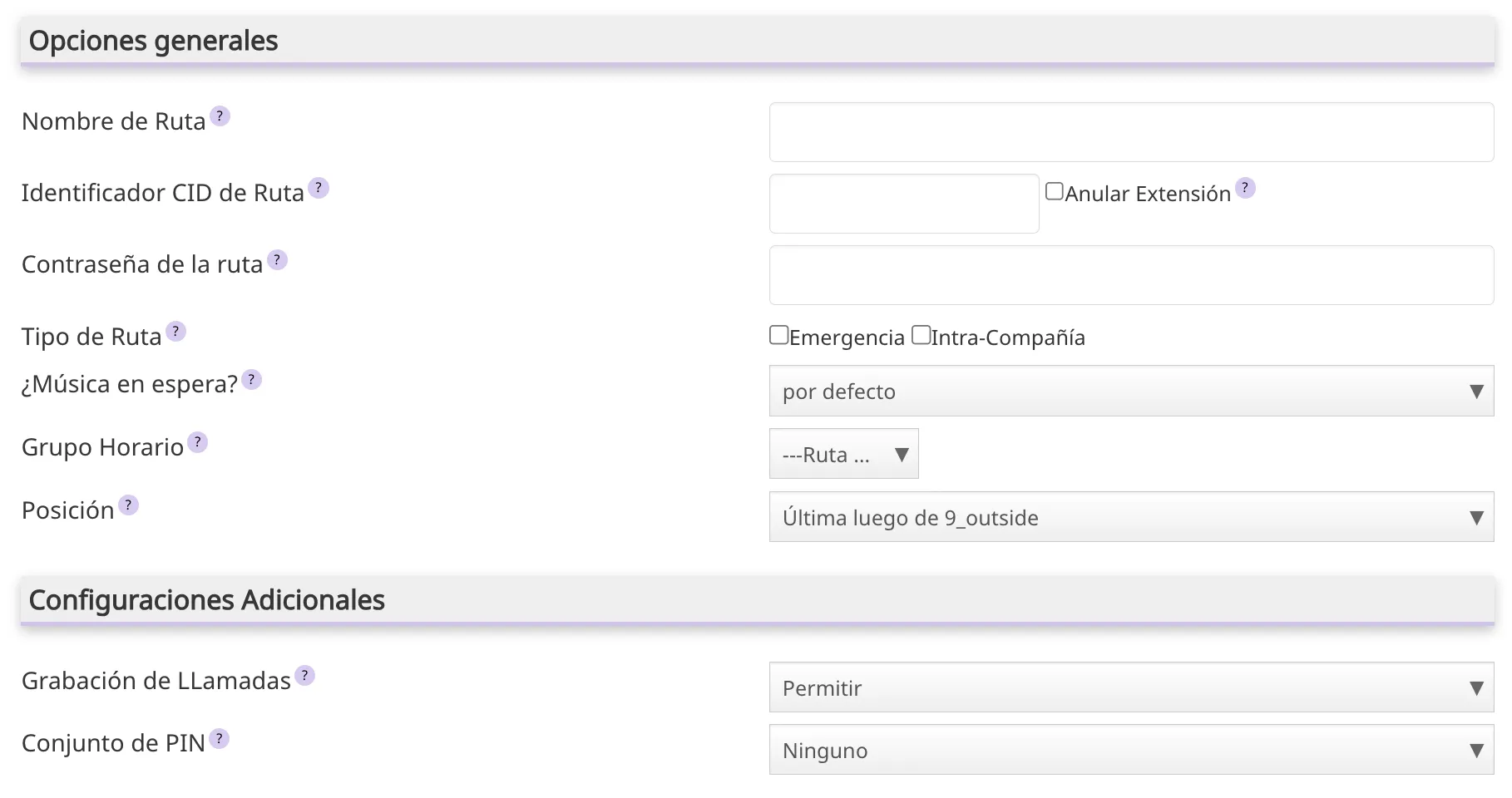 Parámetros de rutas salientes 1