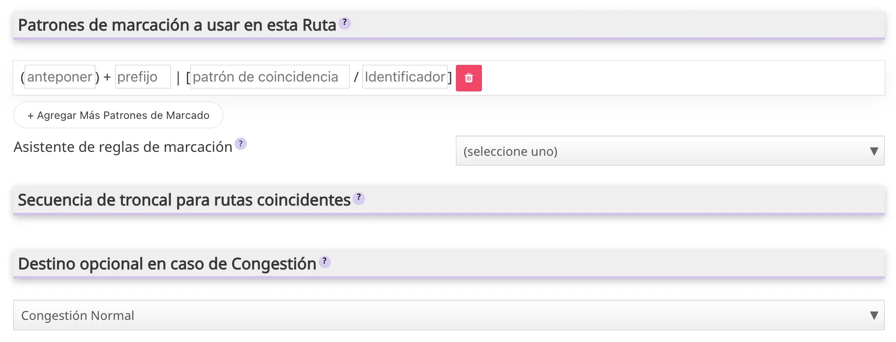 Parámetros de rutas salientes 2