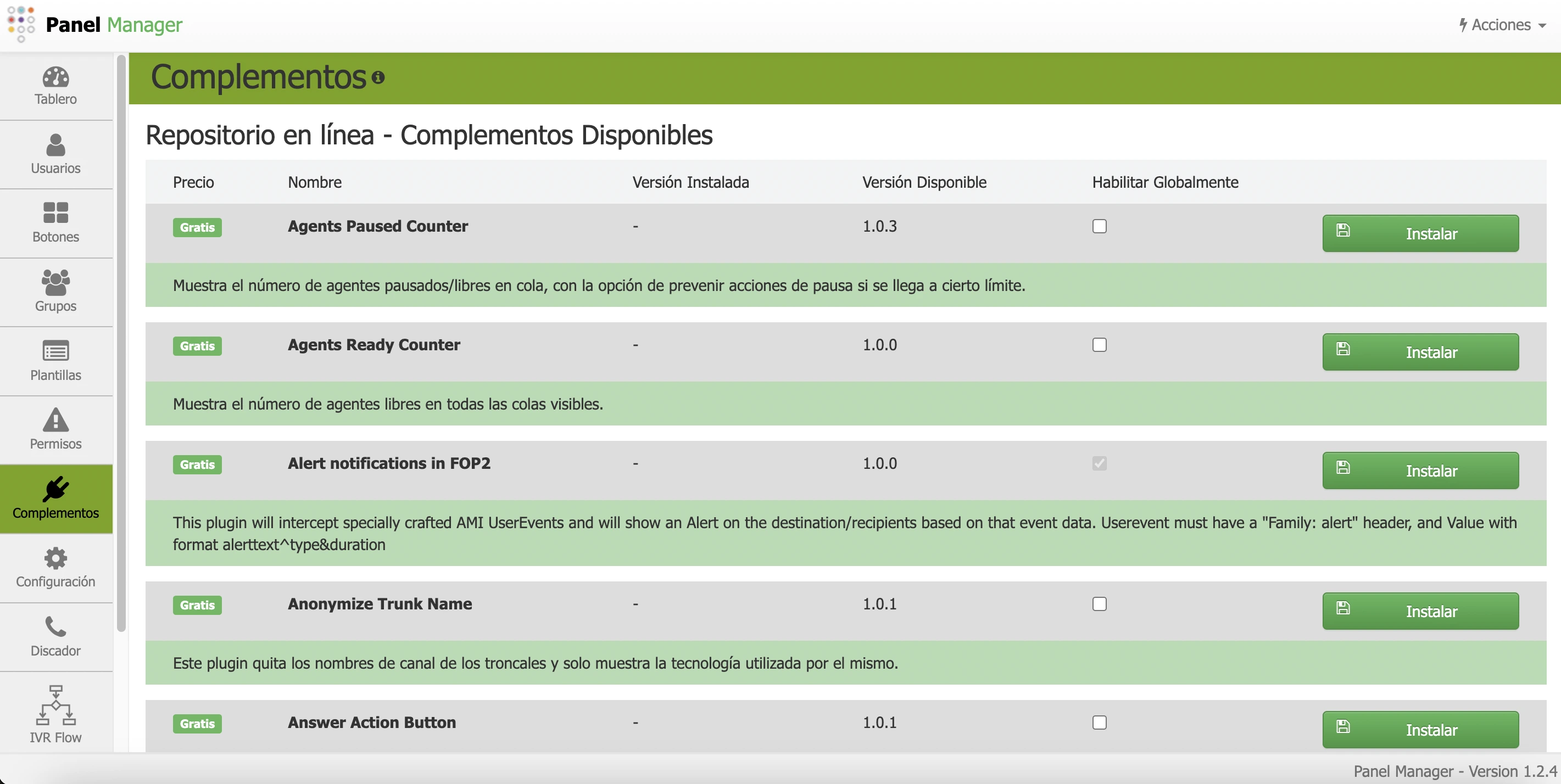 Plugins de Panel Manager