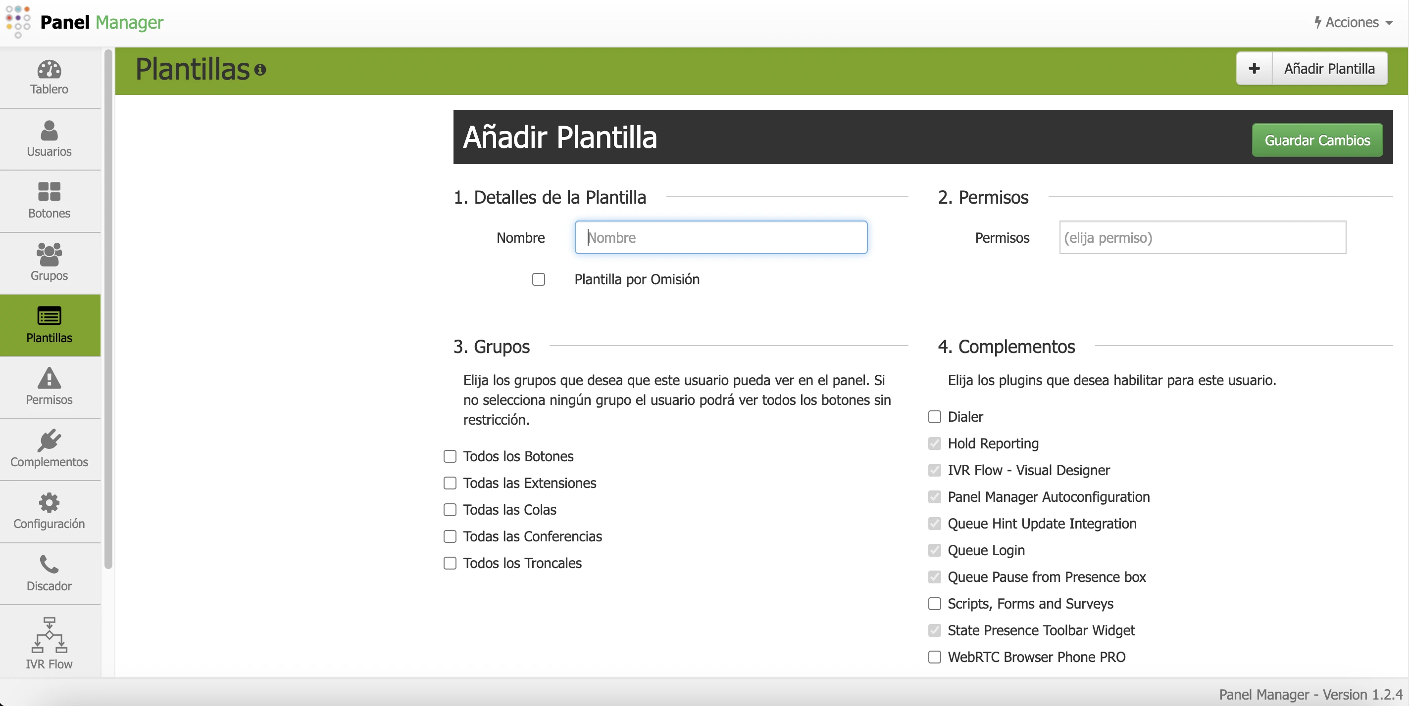 Plantilla de Panel Manager