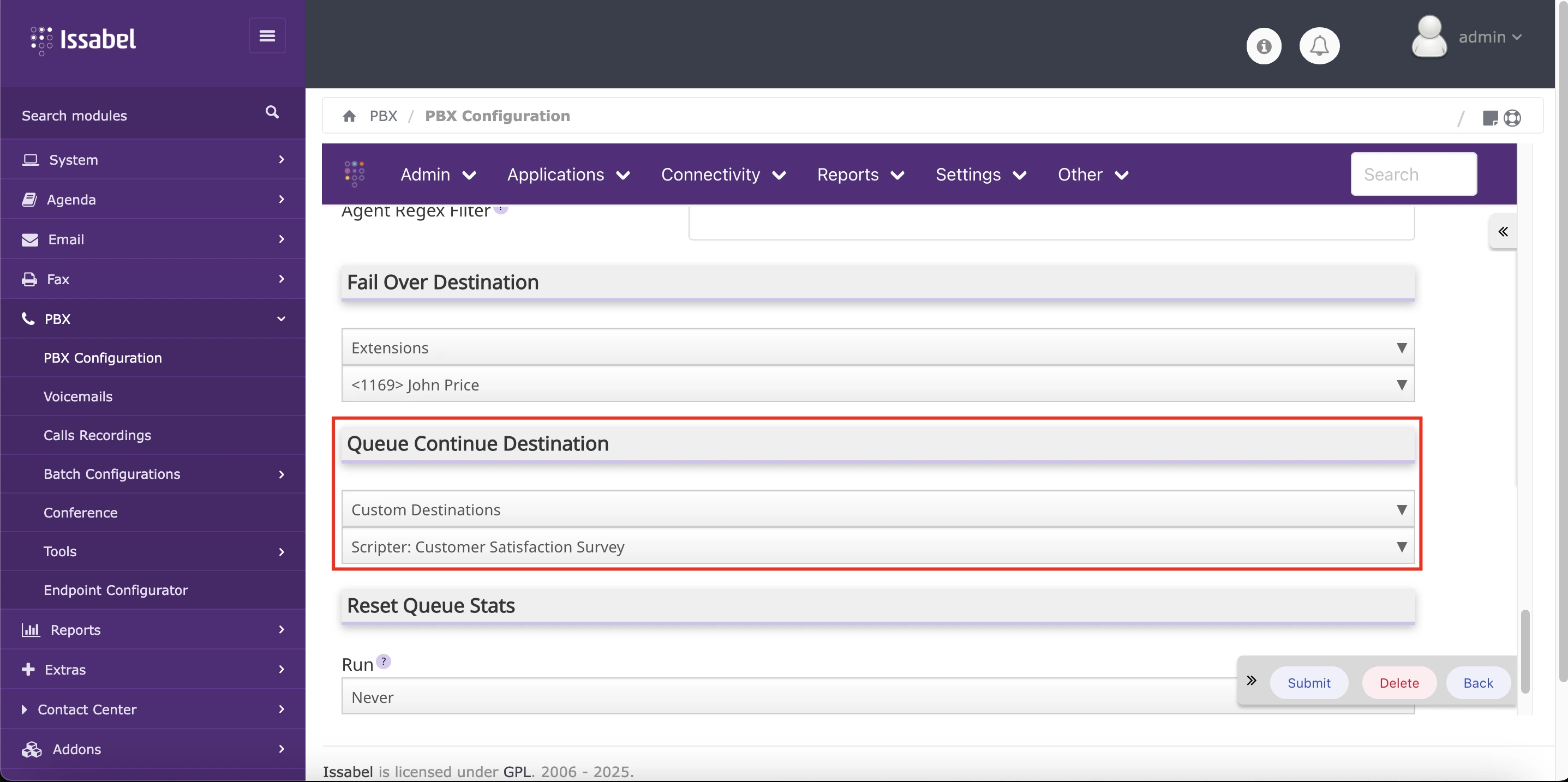 Queue destination continuation to script