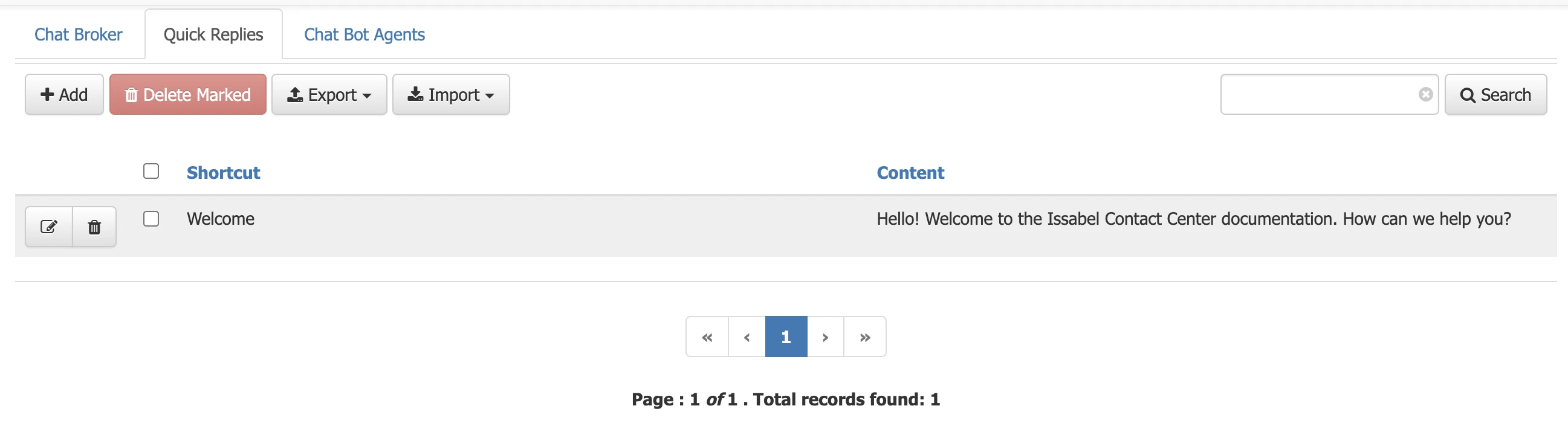 Quick Responses List