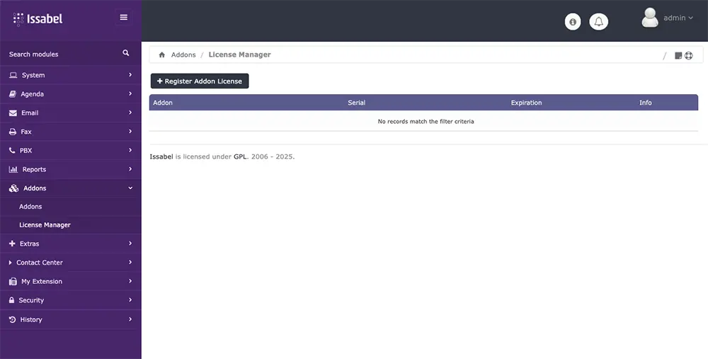Issabel License Manager