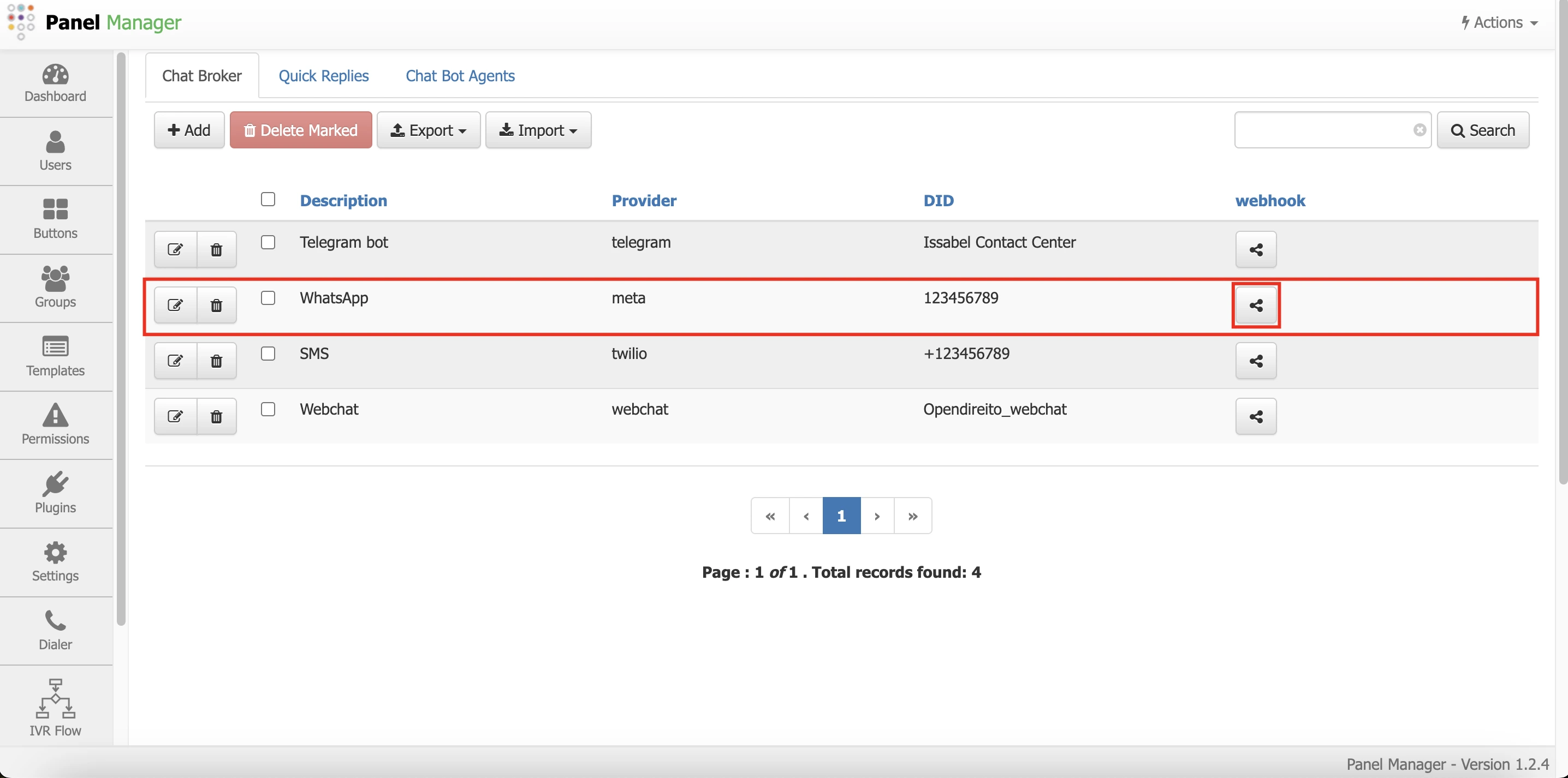 Share WhatsApp Webhook