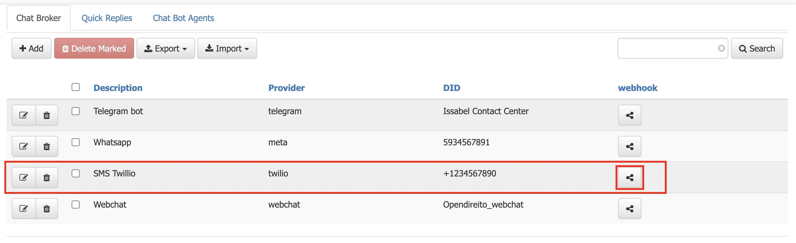 Share SMS Twilio Webhook