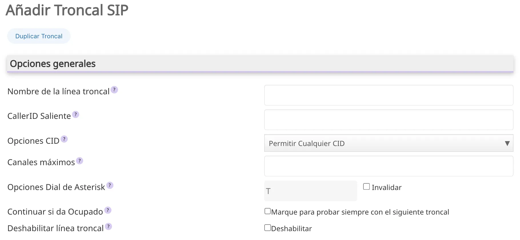 Parámetros de Troncales 1
