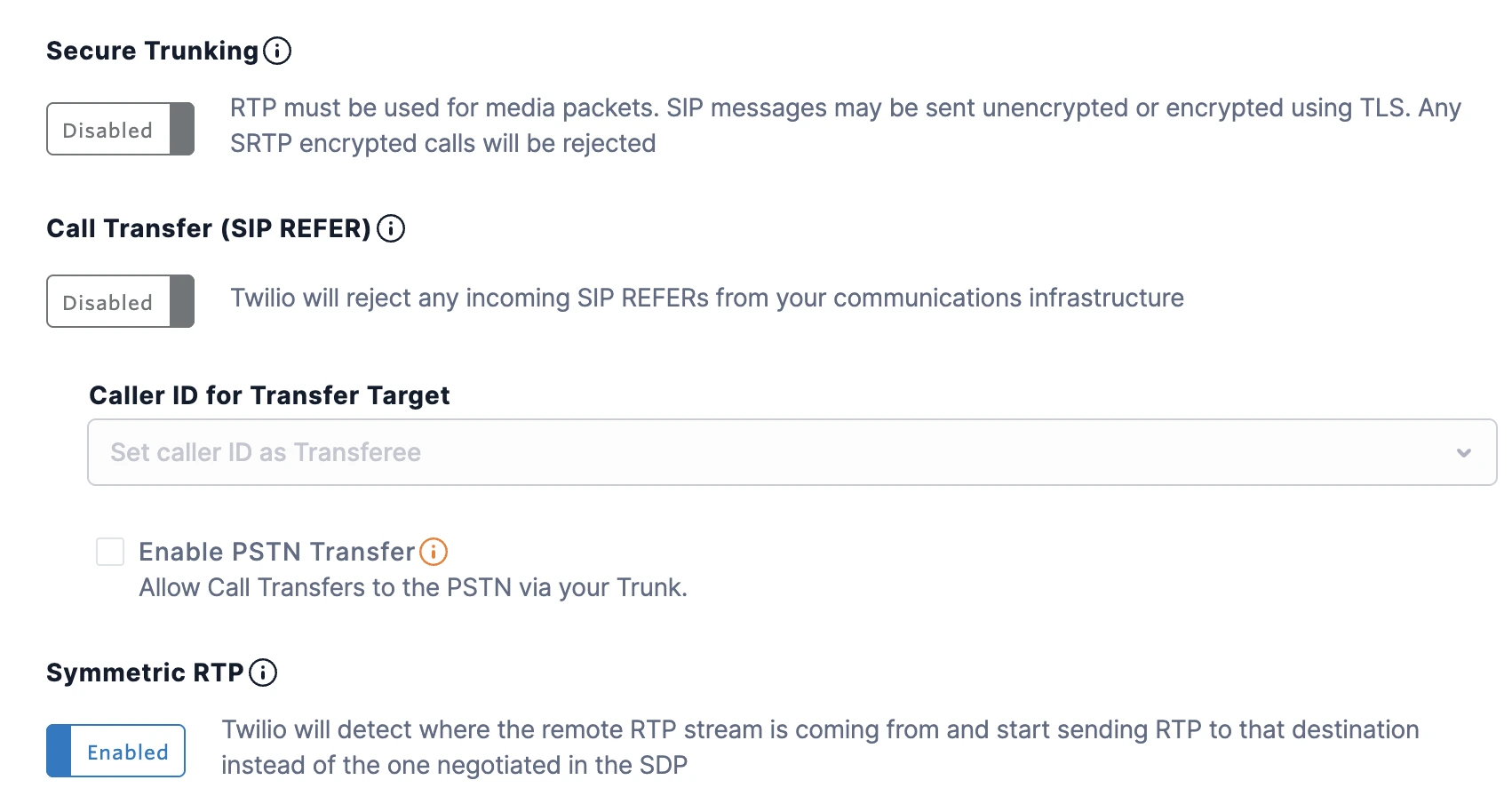 General trunk configuration in Twilio 2