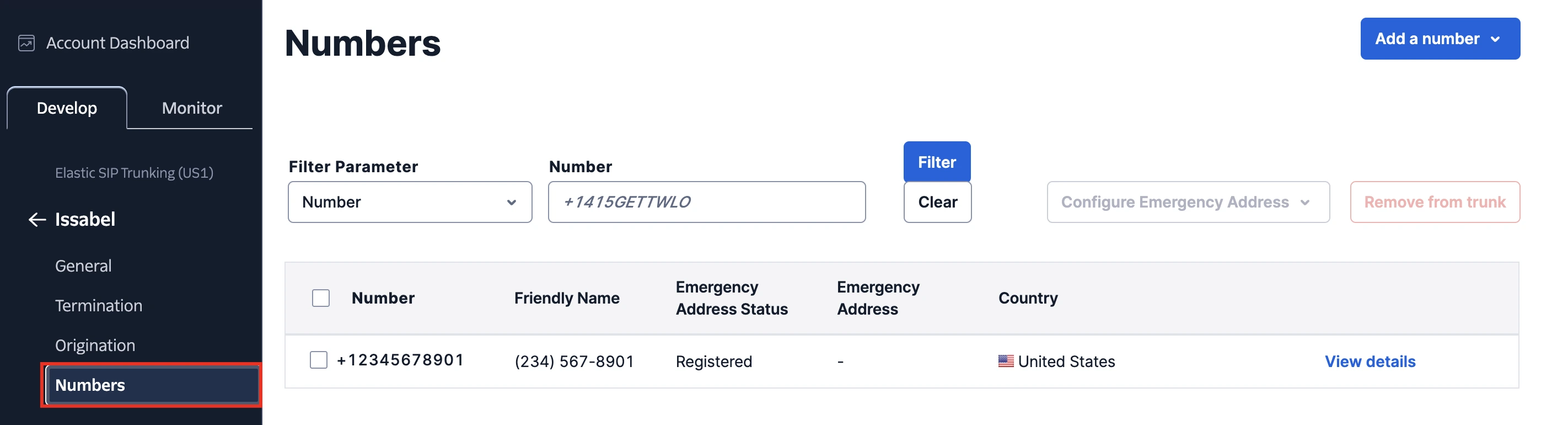 Trunk numbers in Twilio