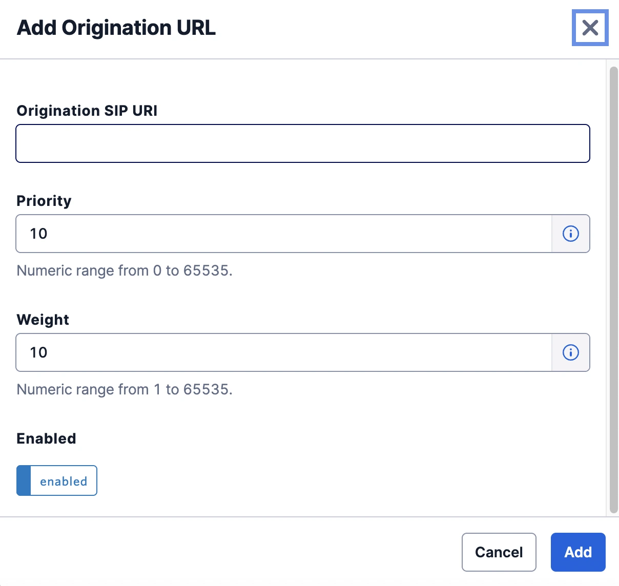 Origination configuration in Twilio 2