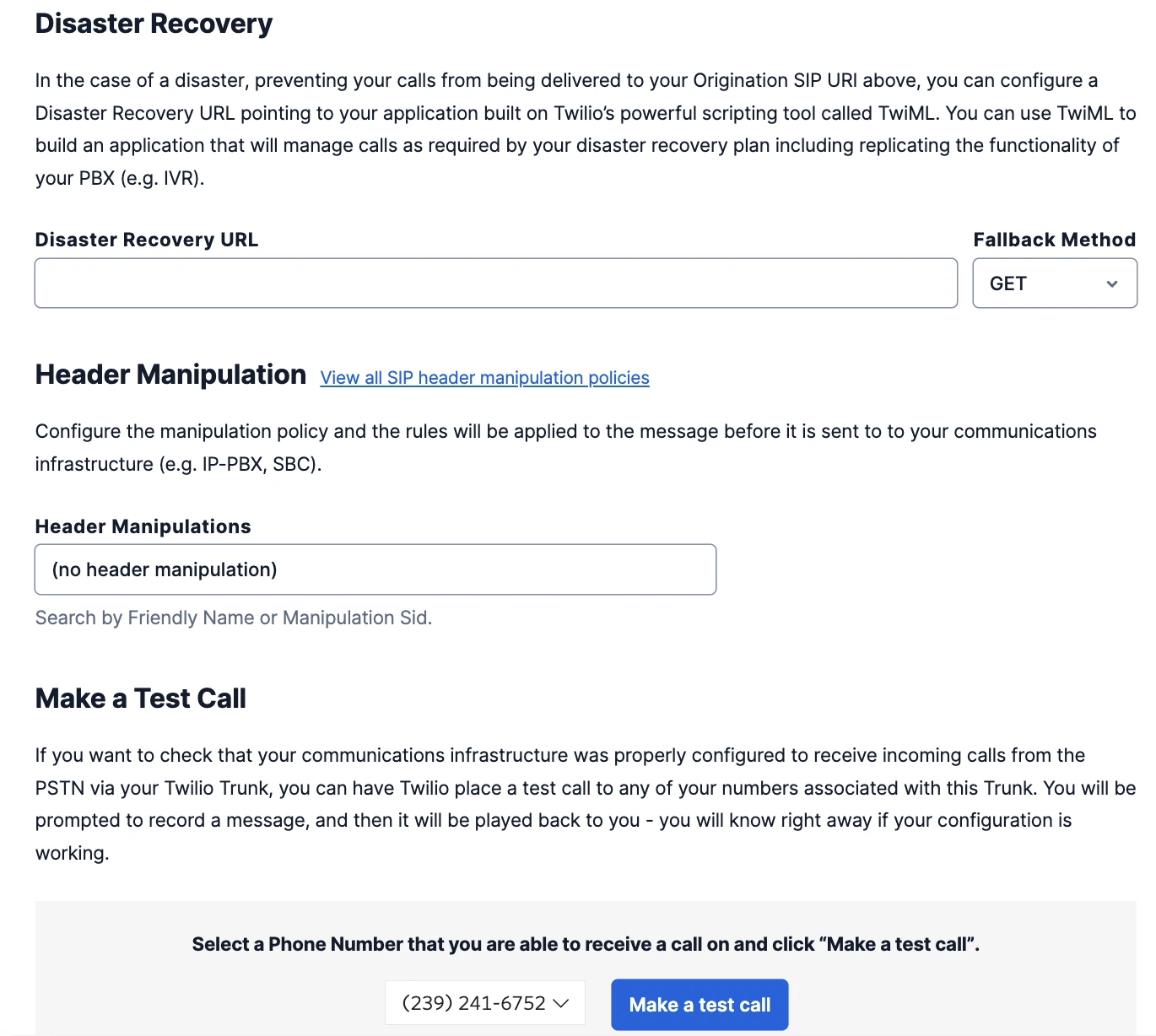 Origination configuration in Twilio 3