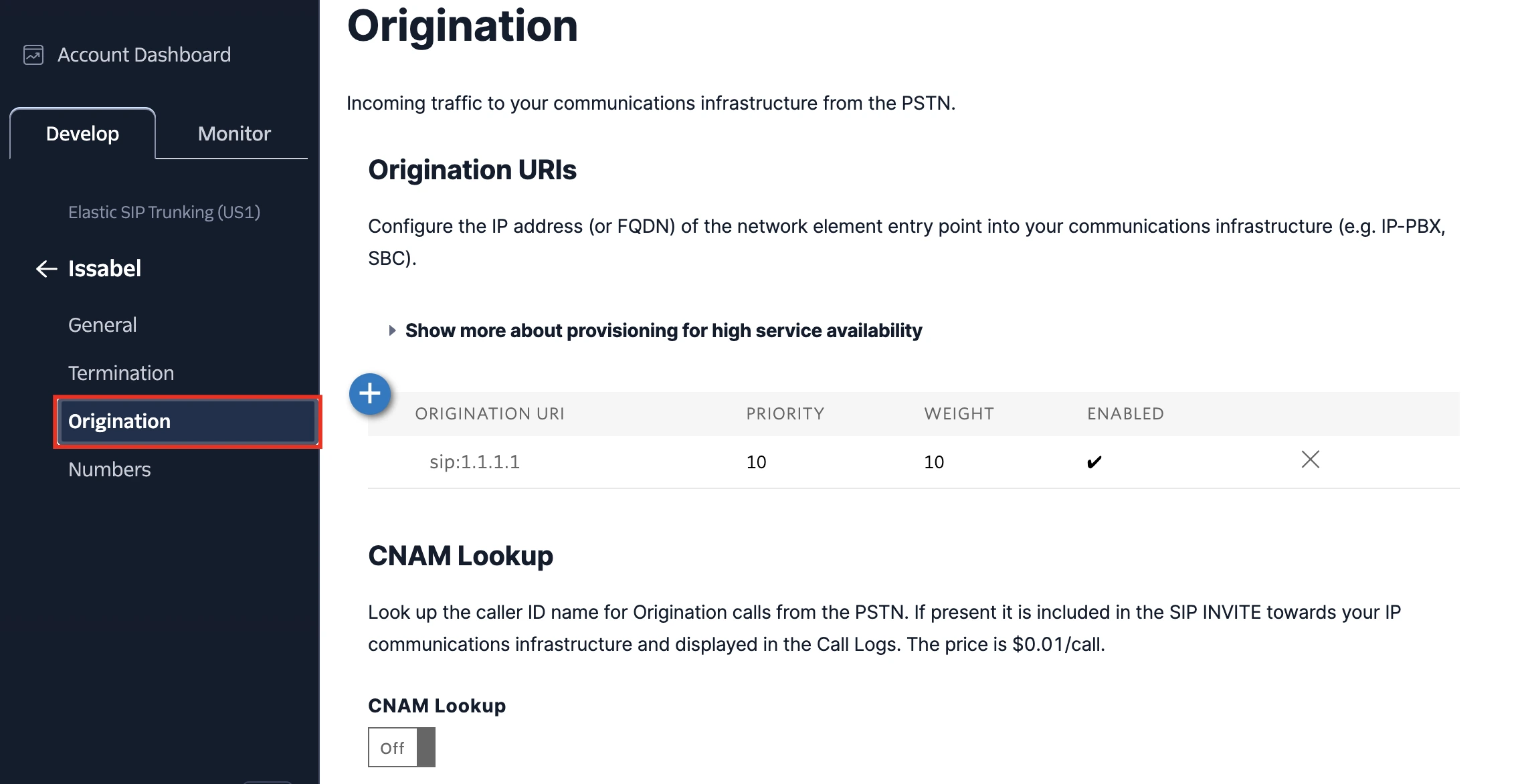 Origination configuration in Twilio 1