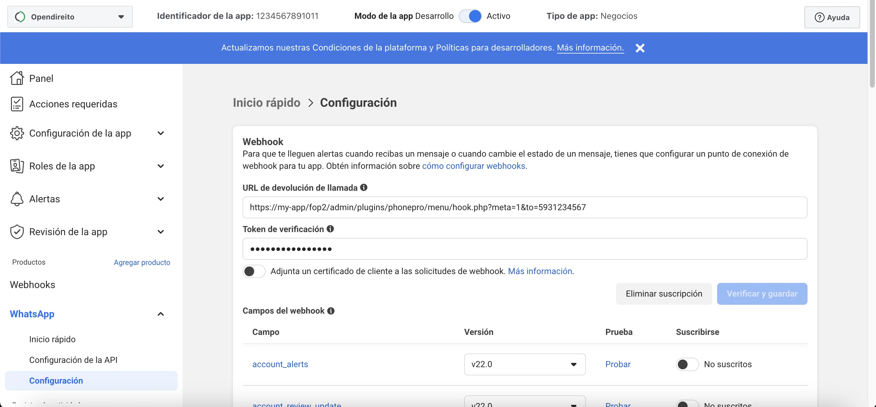 WhatsApp Webhook Configuration