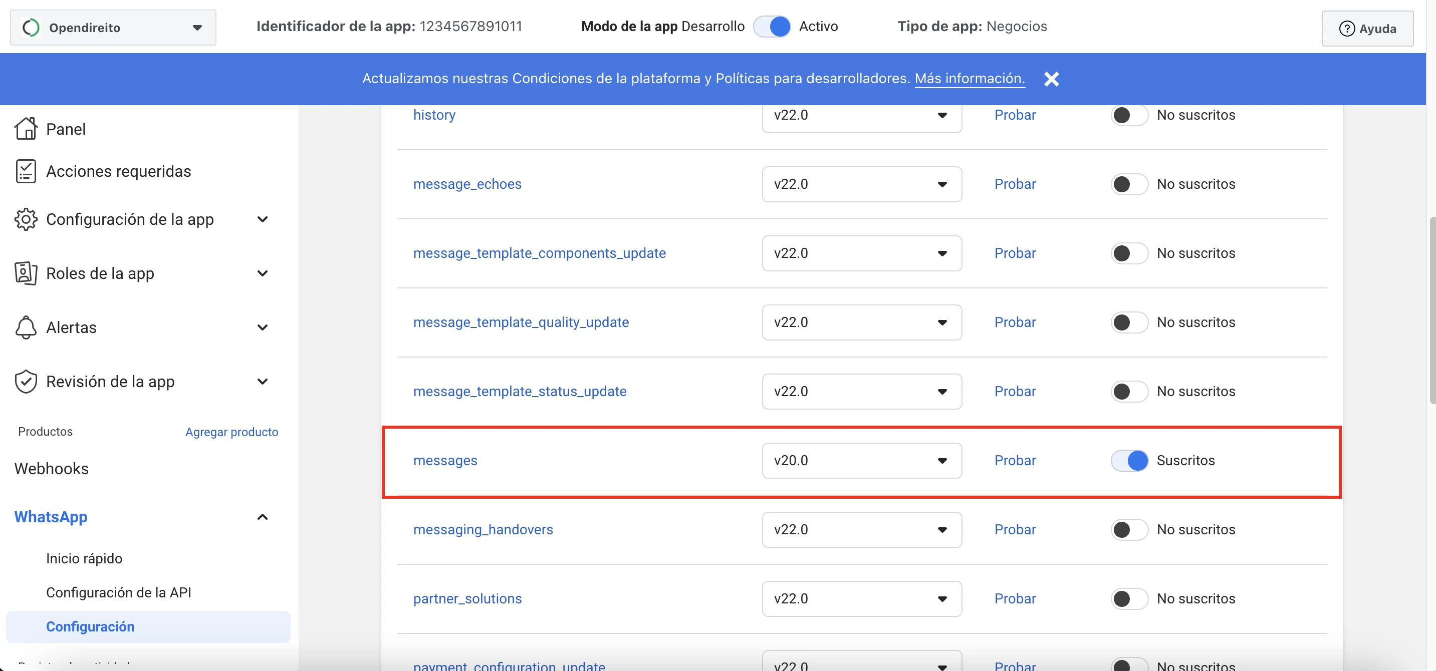 Webhook Message Subscription